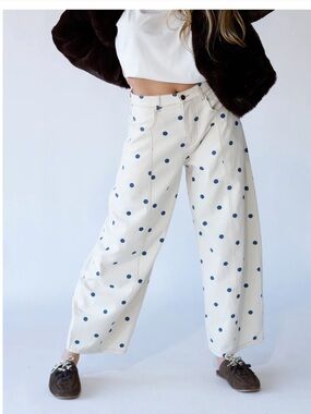 Peach love blue polka dot barrel jeans
